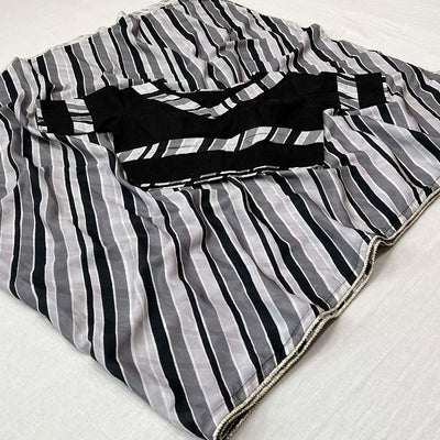Grey-Black Printed Chiffon Saree