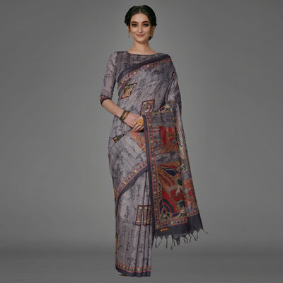 grey-casual-art-silk-printed-saree-with-unstitched-blouse-93870