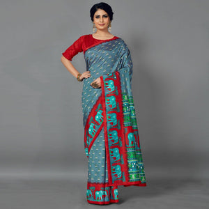 grey-casual-art-silk-printed-saree-with-unstitched-blouse-94023