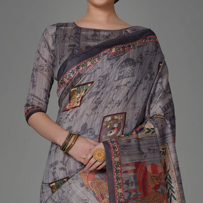 grey-casual-art-silk-printed-saree-with-unstitched-blouse-93870