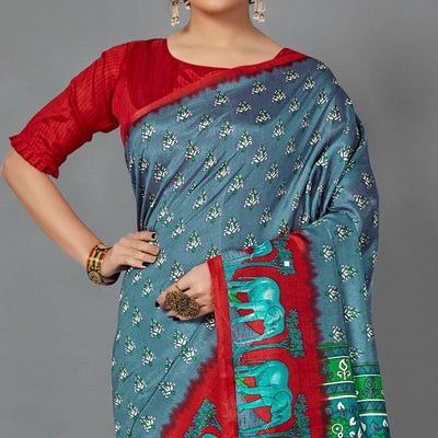 grey-casual-art-silk-printed-saree-with-unstitched-blouse-94023