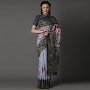 grey-casual-cotton-silk-printed-saree-with-unstitched-blouse-93944