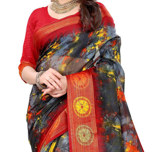 grey-casual-wear-abstract-printed-cotton-linen-saree-107775