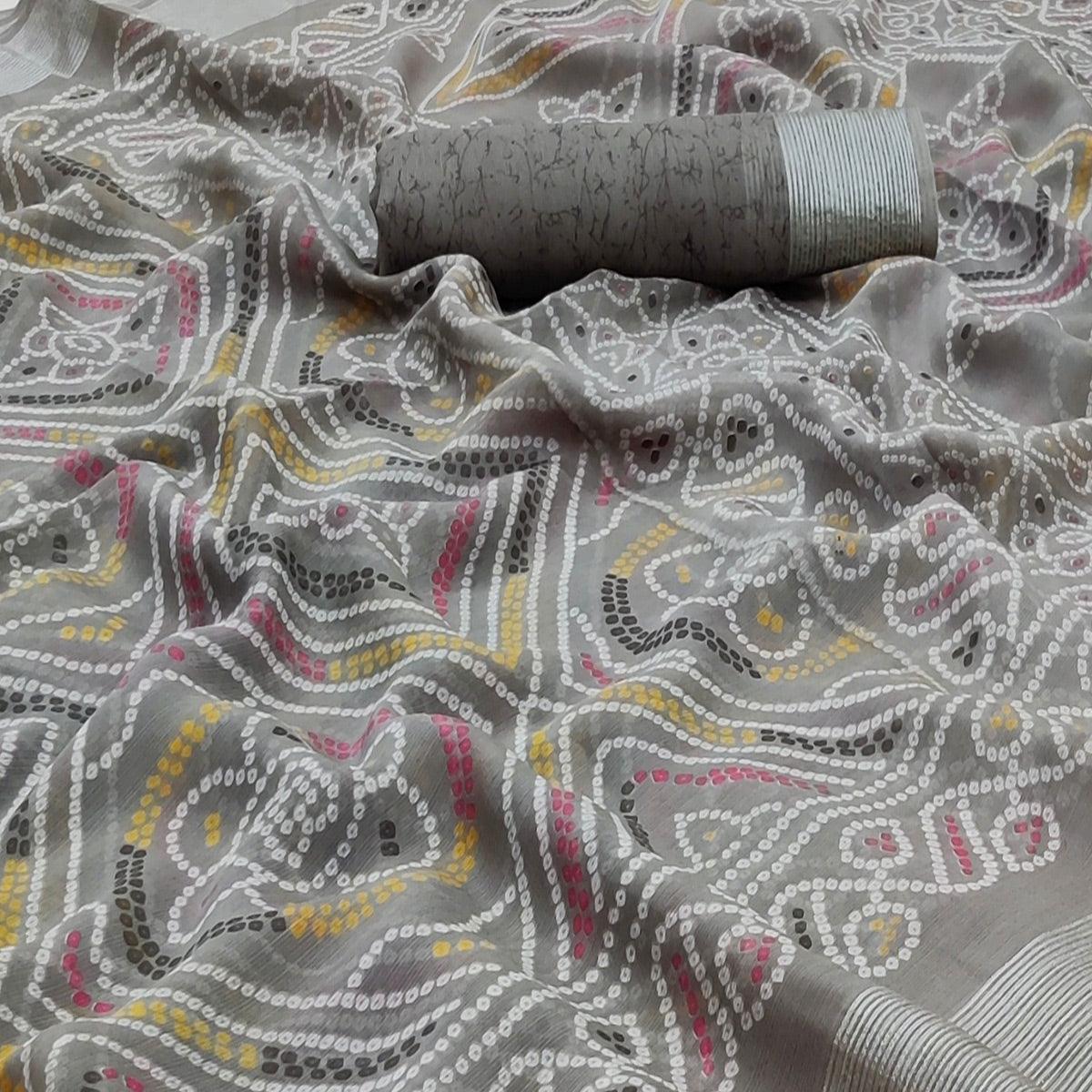 grey-casual-wear-bandhani-printed-chiffon-saree-139050