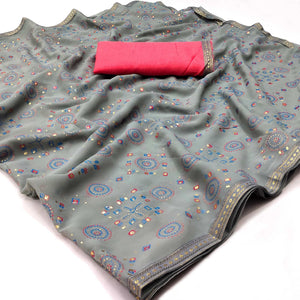 grey-casual-wear-block-printed-with-foil-work-georgette-saree-139280
