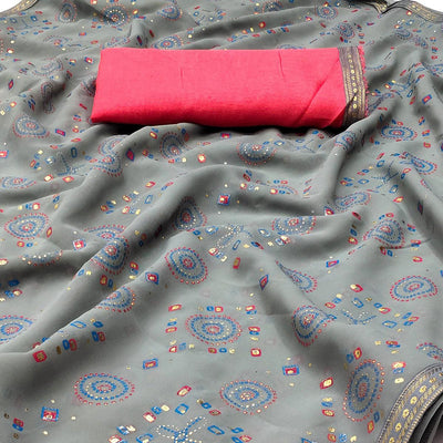 grey-casual-wear-block-printed-with-foil-work-georgette-saree-139280