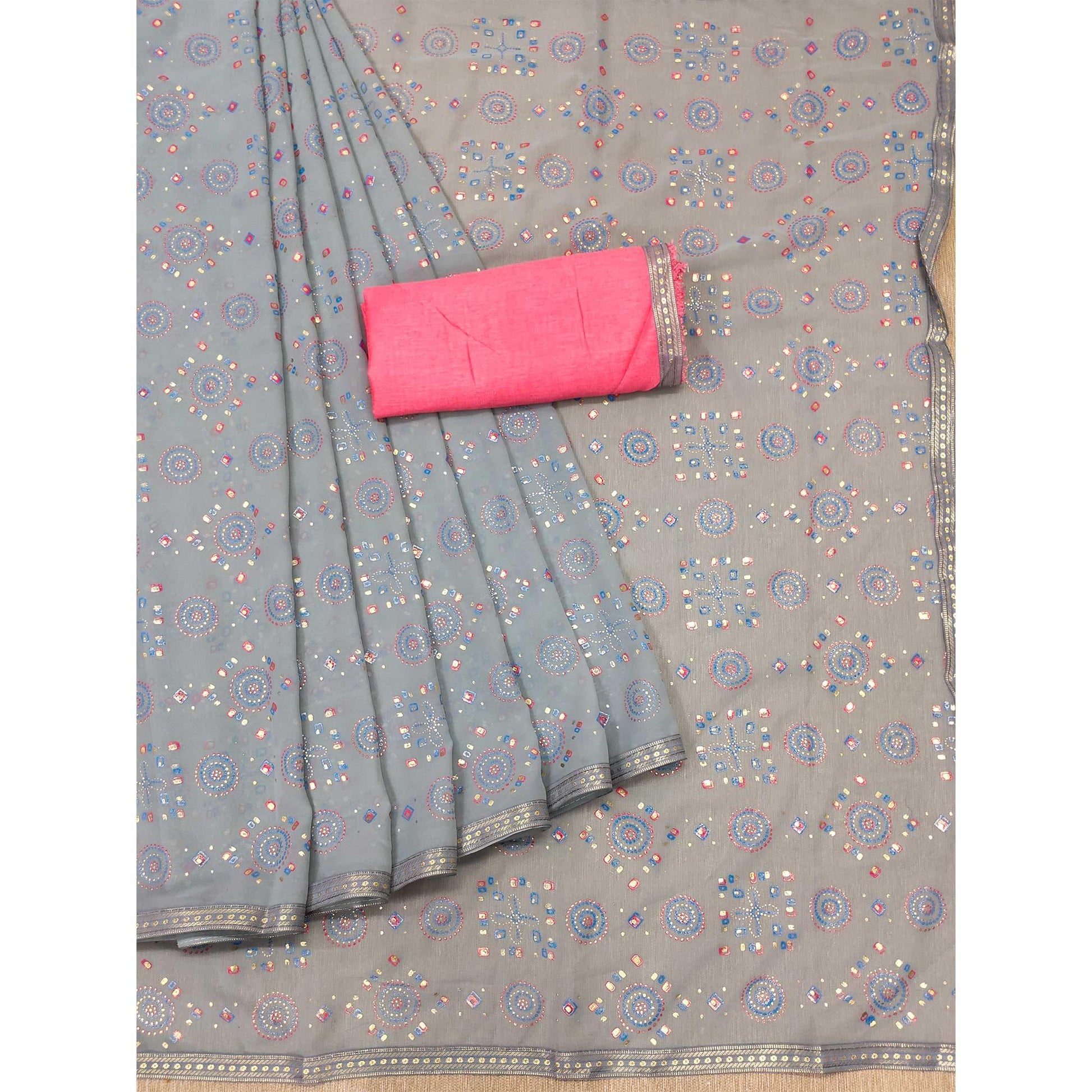 grey-casual-wear-block-printed-with-foil-work-georgette-saree-139280