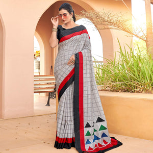grey-casual-wear-checks-printed-bhagalpuri-silk-saree-138325