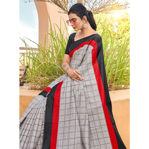 grey-casual-wear-checks-printed-bhagalpuri-silk-saree-138325
