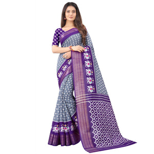 grey-casual-wear-designer-hand-black-printed-cotton-linen-saree-110442