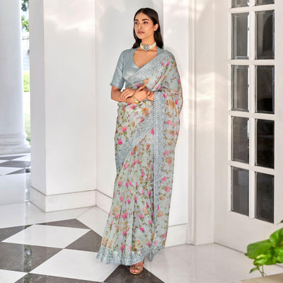 grey-casual-wear-digital-printed-organza-saree-127870