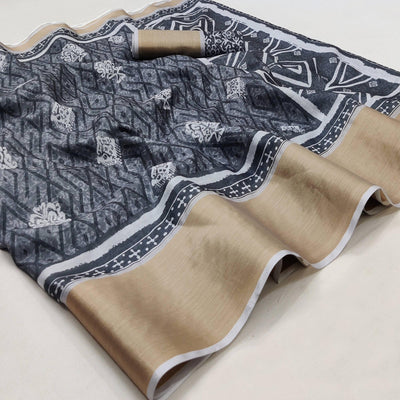 grey-casual-wear-digital-printed-silk-saree-with-zari-jacquard-border-139410