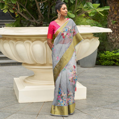 grey-casual-wear-digital-printed-soft-organza-saree-124163
