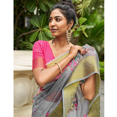 grey-casual-wear-digital-printed-soft-organza-saree-124163