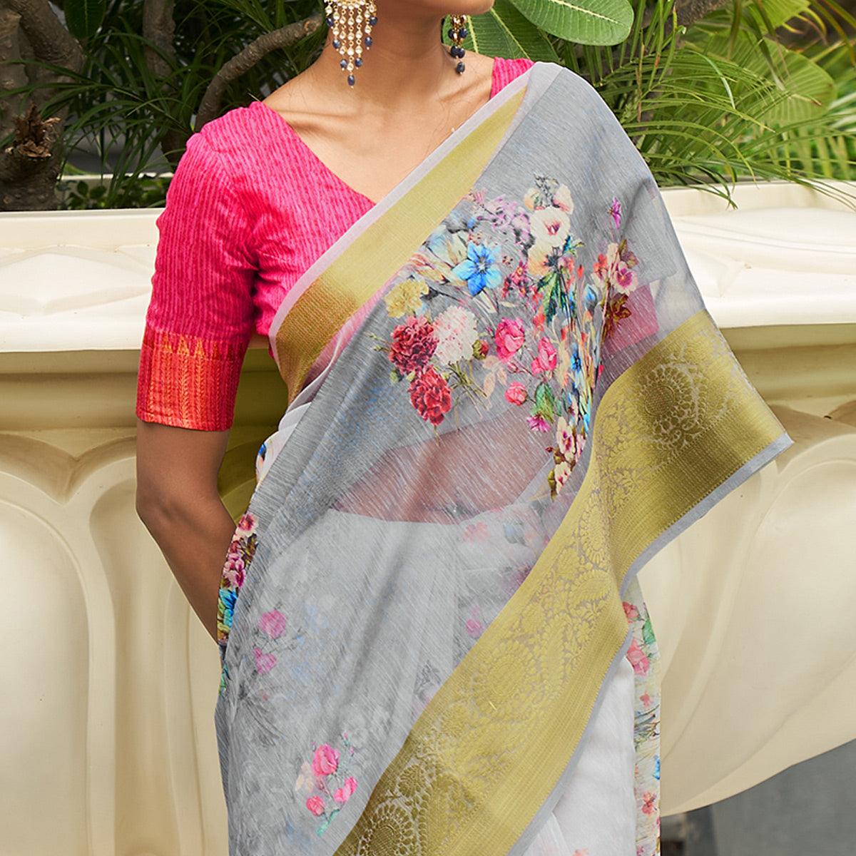 grey-casual-wear-digital-printed-soft-organza-saree-124163