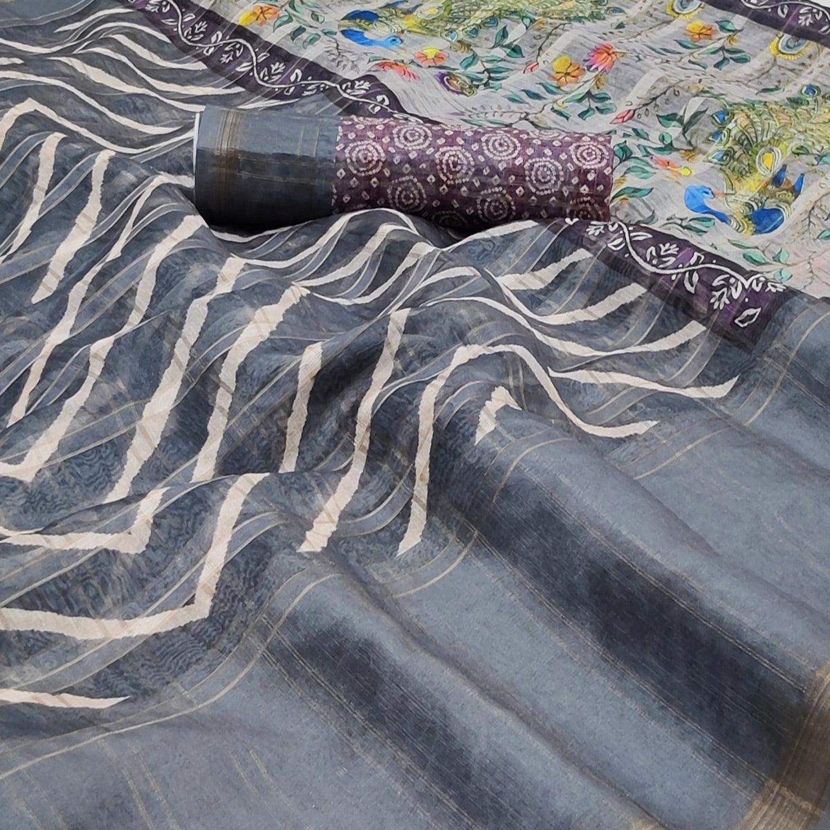 grey-casual-wear-digital-striped-printed-silk-saree-with-jari-jacquard-border-139288