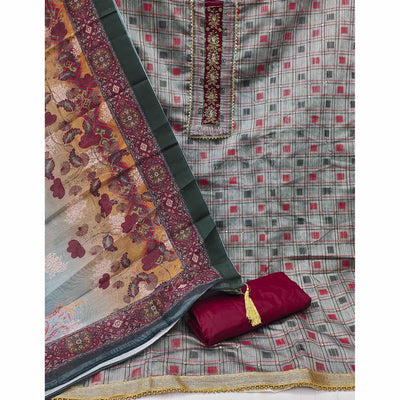 grey-casual-wear-embellished-with-checks-chanderi-dress-material-130552