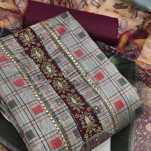 grey-casual-wear-embellished-with-checks-chanderi-dress-material-130553