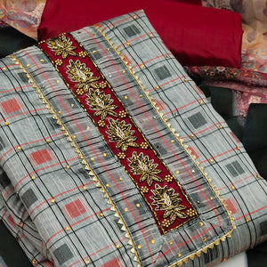 grey-casual-wear-embellished-with-checks-chanderi-dress-material-130552