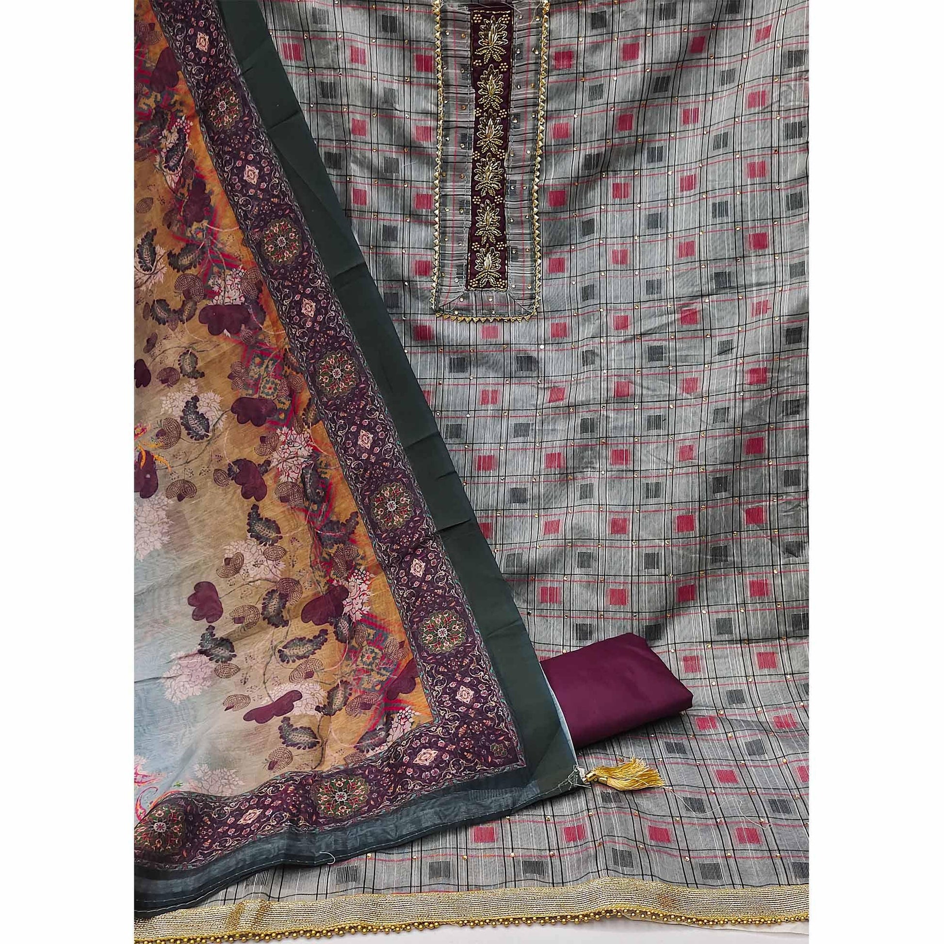 grey-casual-wear-embellished-with-checks-chanderi-dress-material-130553
