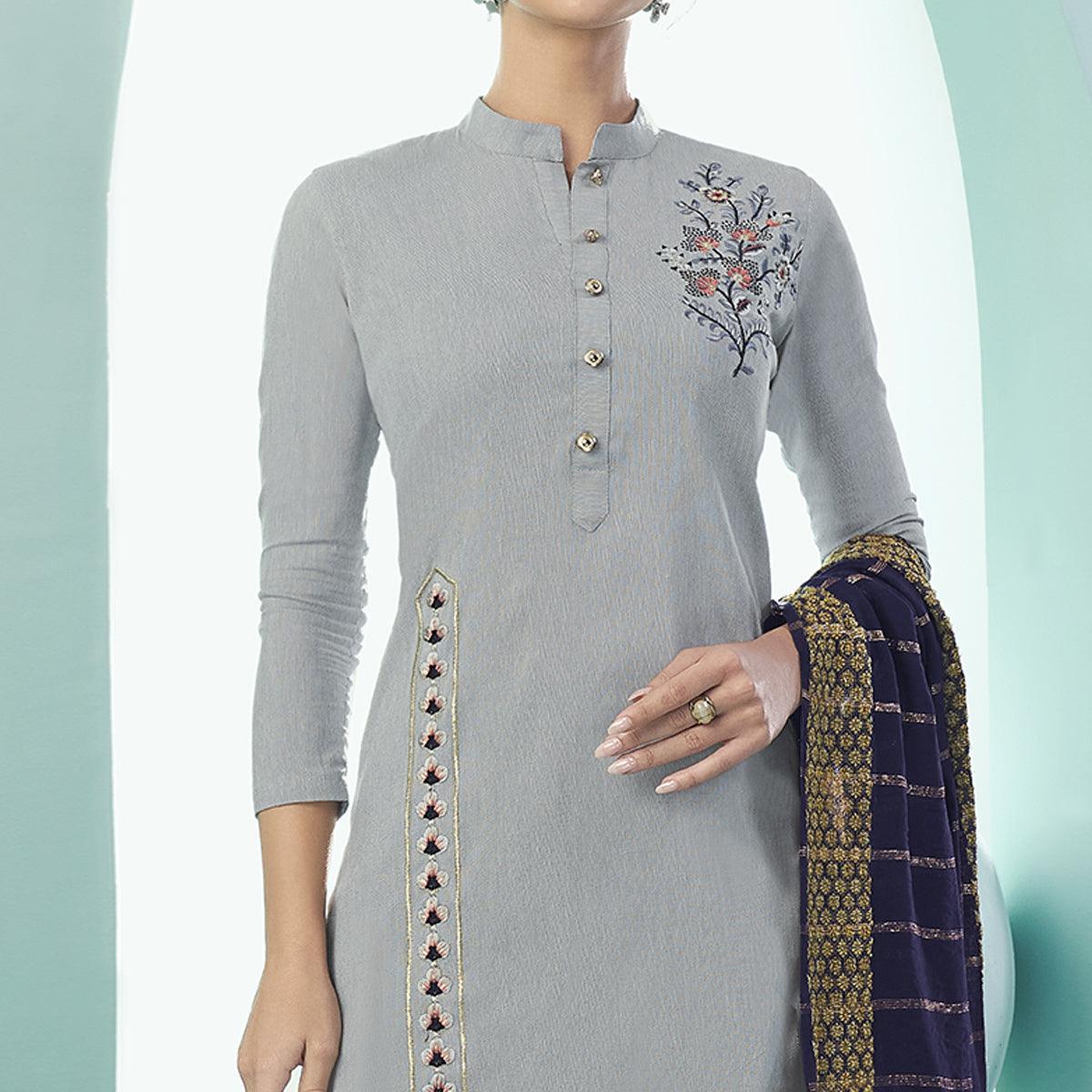 grey-partywear-embroidered-cotton-suit-118839