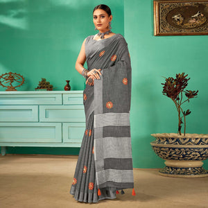 grey-casual-wear-embroidered-linen-saree-134683
