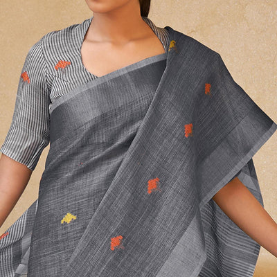 grey-casual-wear-embroidered-linen-saree-132579