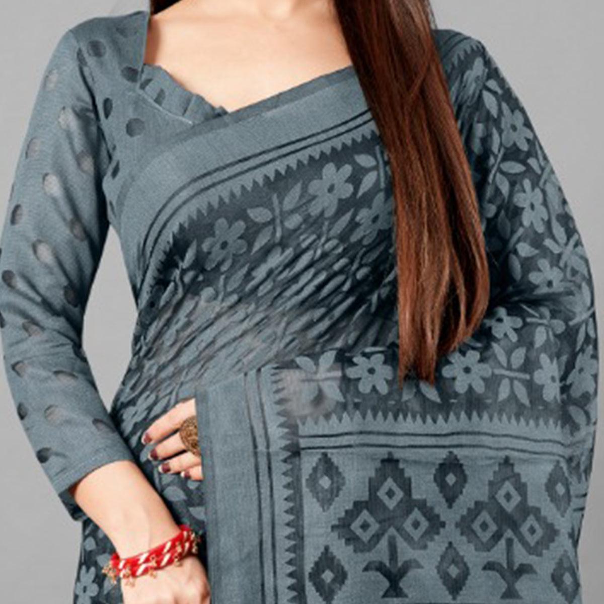 grey-casual-wear-floral-brasso-saree-111440