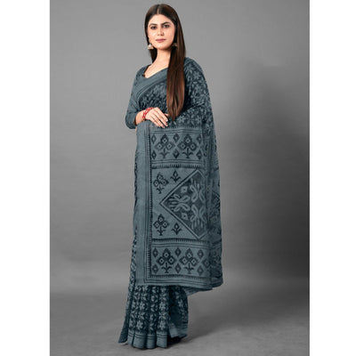 grey-casual-wear-floral-brasso-saree-111440