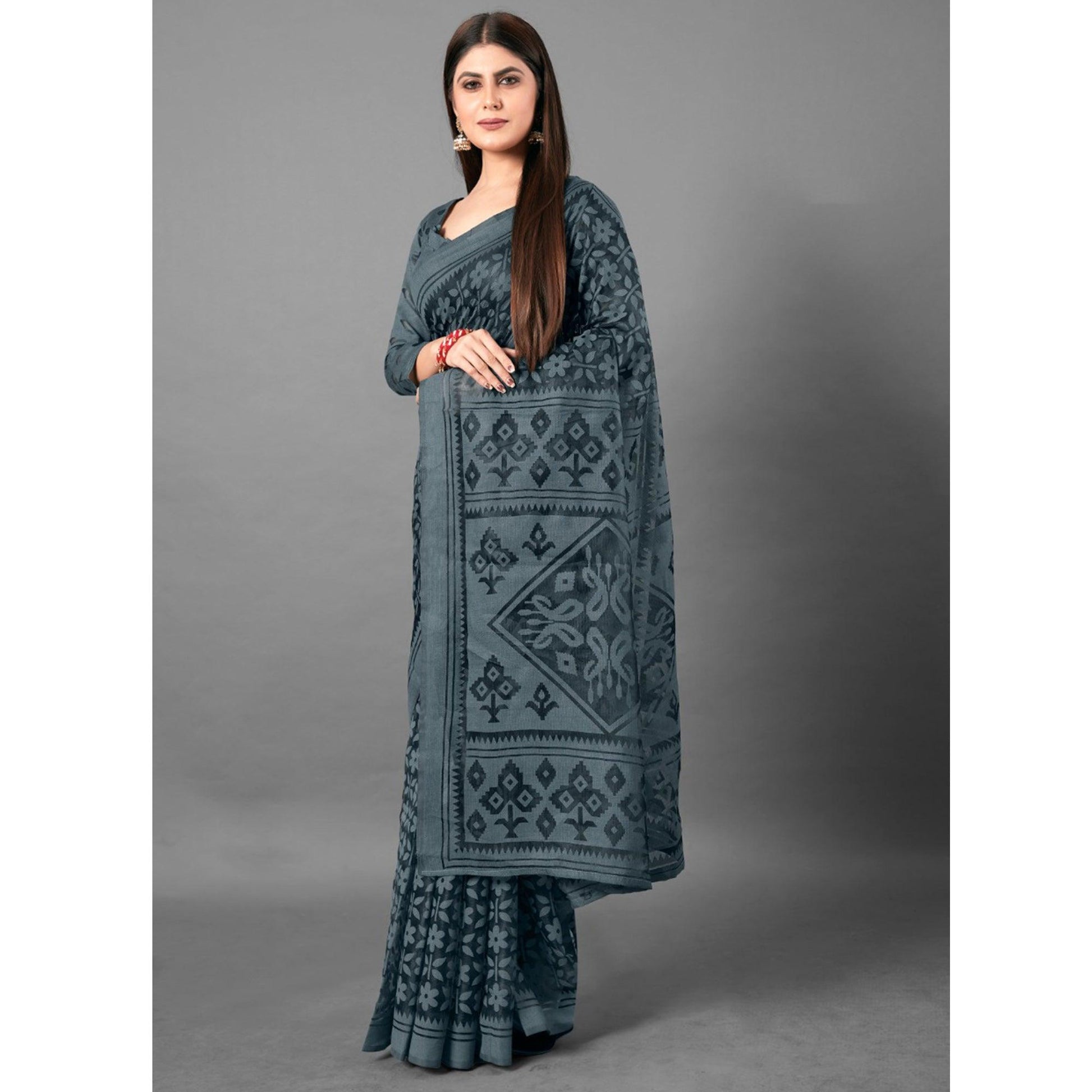 grey-casual-wear-floral-brasso-saree-111440