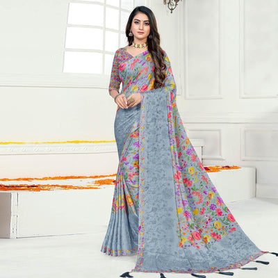 grey-casual-wear-floral-digital-printed-chiffon-saree-137667