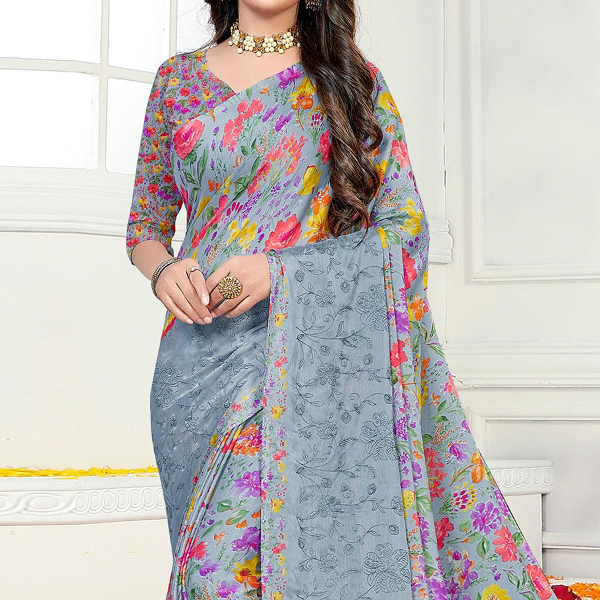 grey-casual-wear-floral-digital-printed-chiffon-saree-137667