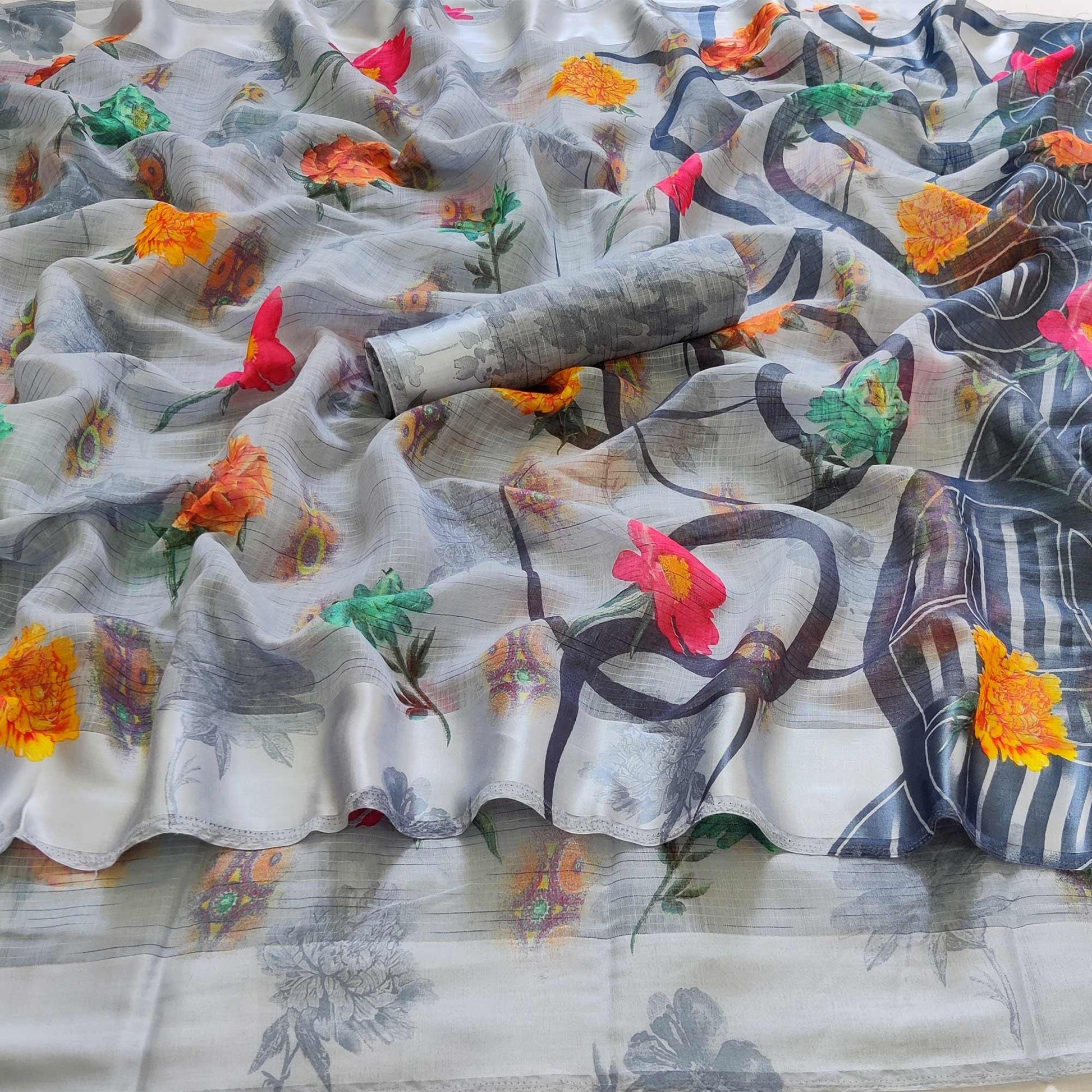grey-casual-wear-floral-digital-printed-linen-saree-123796