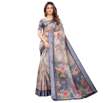 grey-casual-wear-floral-digital-printed-linen-slub-saree-117892