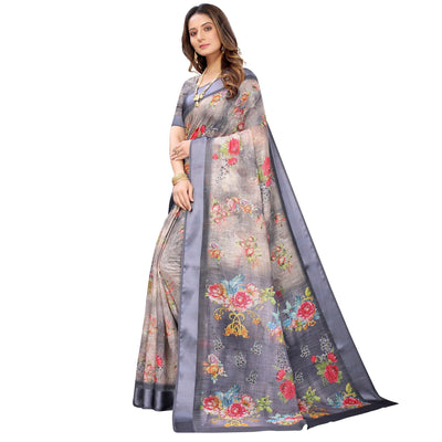 grey-casual-wear-floral-digital-printed-linen-slub-saree-117892