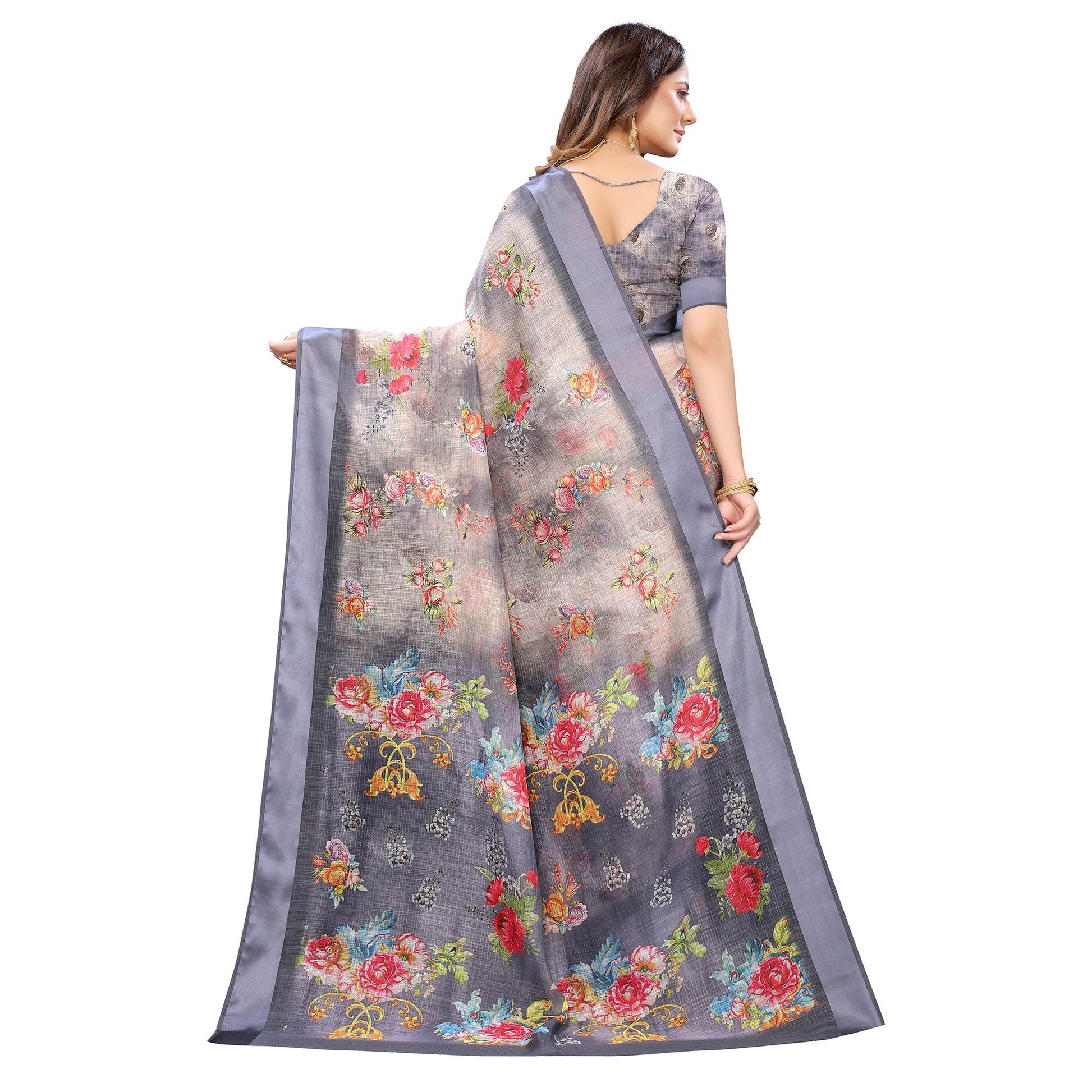 grey-casual-wear-floral-digital-printed-linen-slub-saree-117892