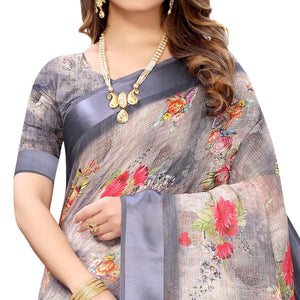 grey-casual-wear-floral-digital-printed-linen-slub-saree-117892