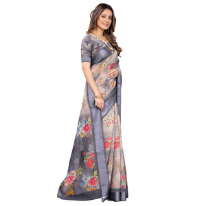 grey-casual-wear-floral-digital-printed-linen-slub-saree-117892