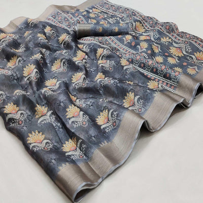 grey-casual-wear-floral-digital-printed-silk-saree-with-jacquard-border-139037