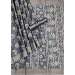 grey-casual-wear-floral-digital-printed-silk-saree-with-jacquard-border-139037