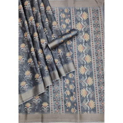 grey-casual-wear-floral-digital-printed-silk-saree-with-jacquard-border-139037