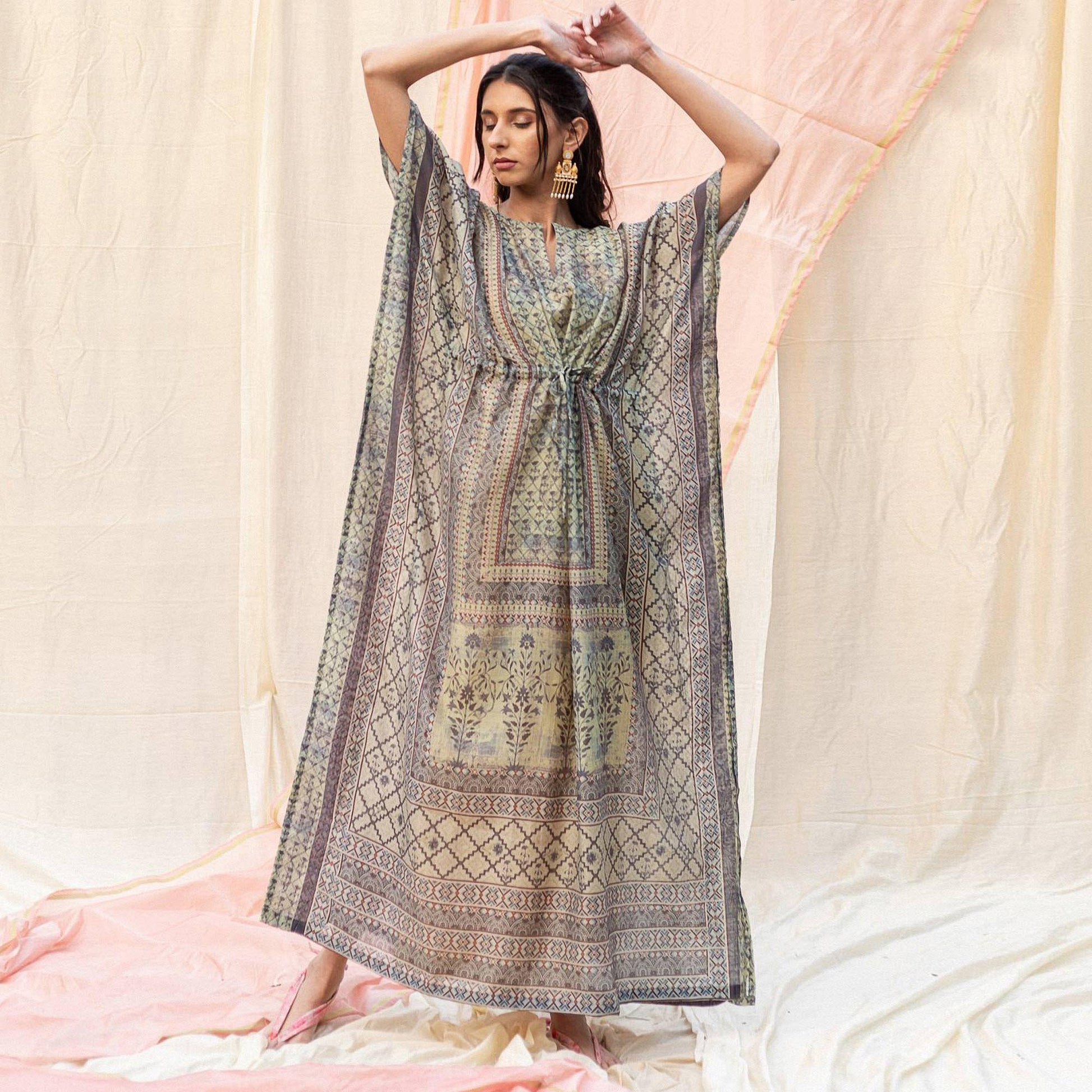 grey-casual-wear-floral-digtial-printed-silk-kaftan-kurti-141198