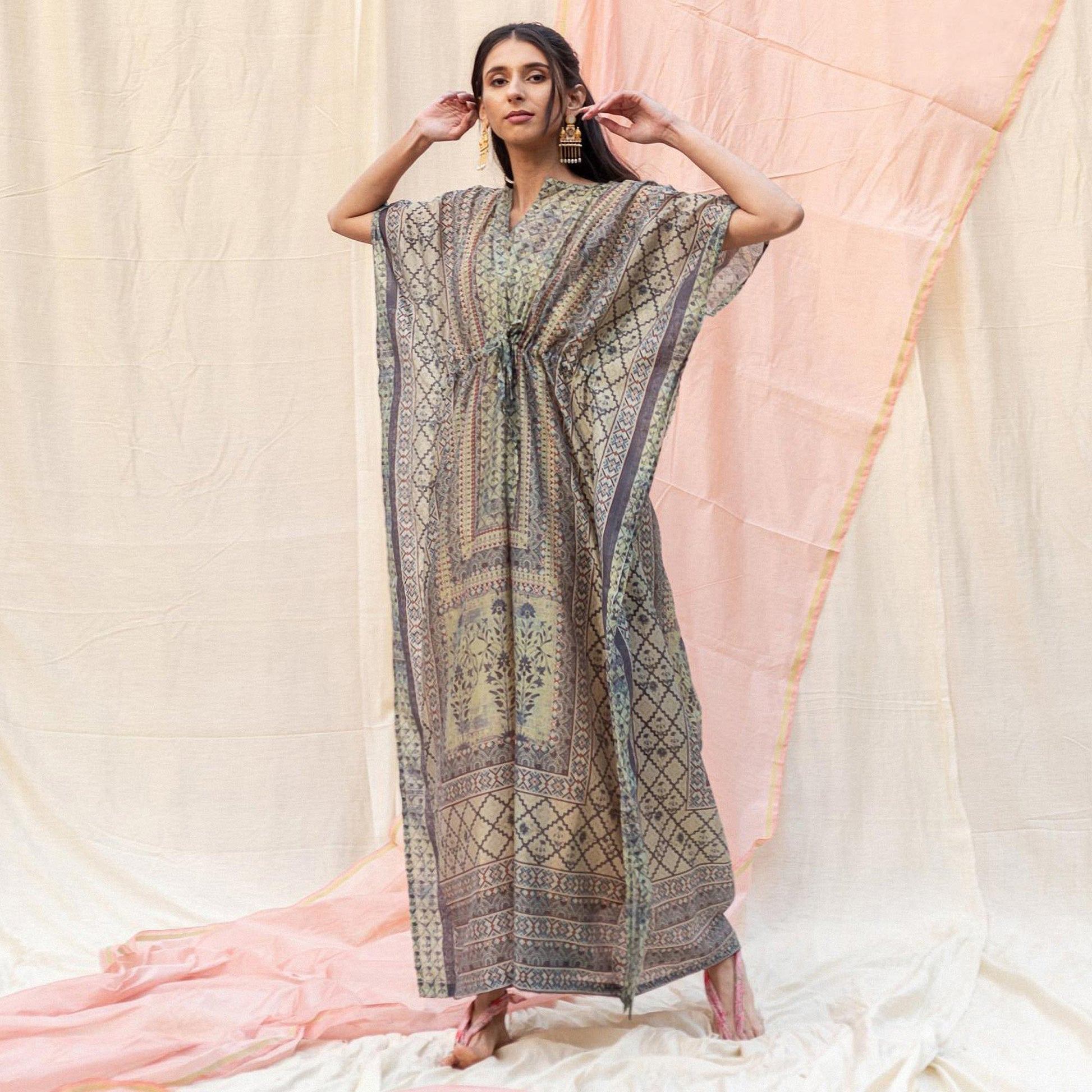 grey-casual-wear-floral-digtial-printed-silk-kaftan-kurti-141198