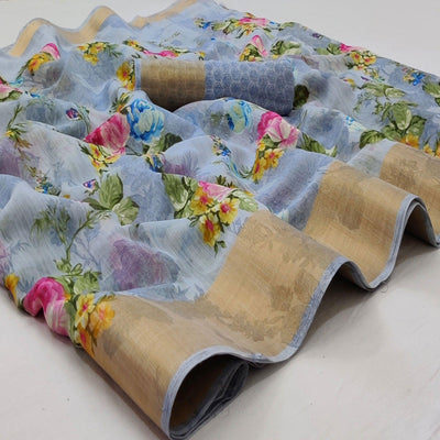 grey-casual-wear-floral-mill-printed-cotton-saree-with-zari-border-134286