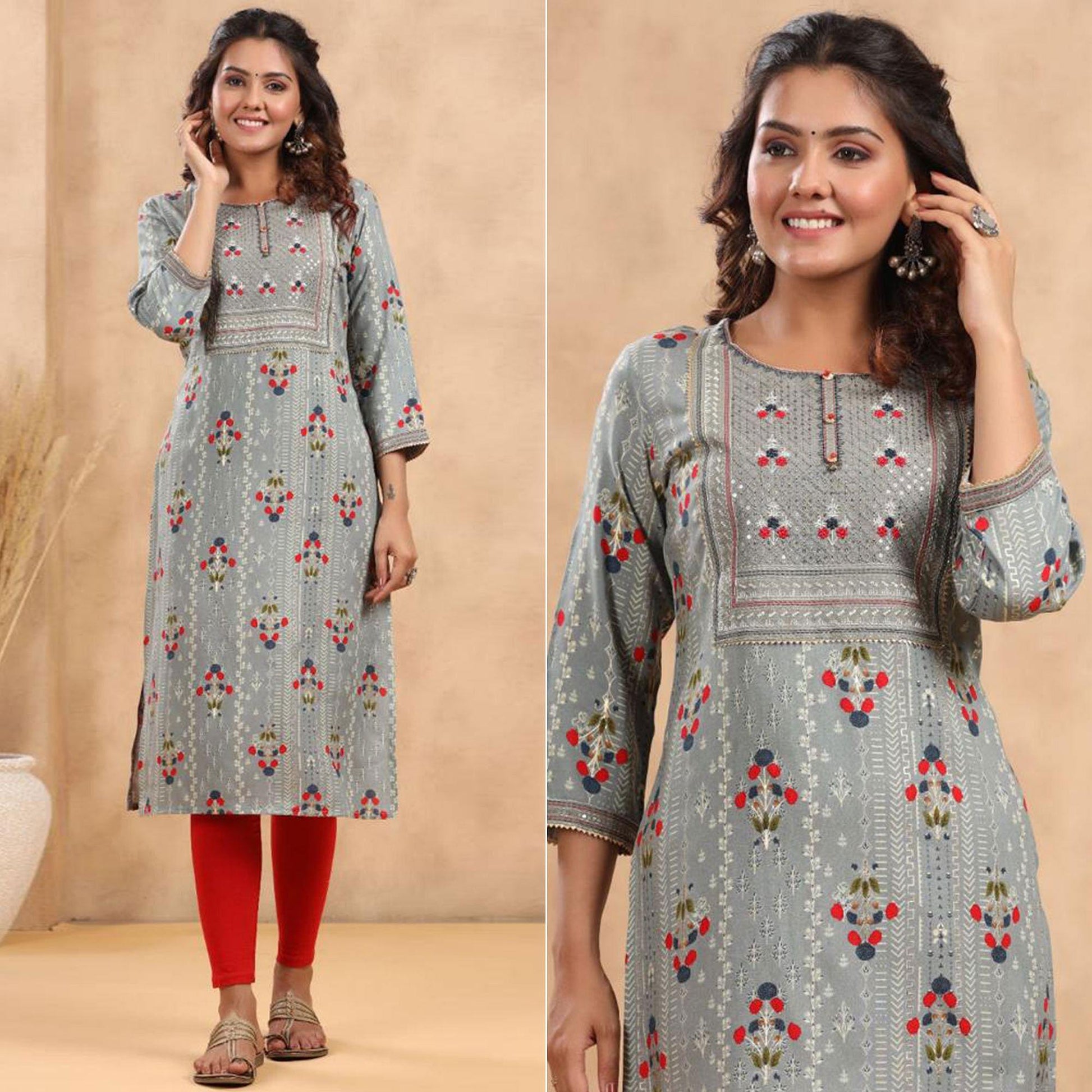 grey-casual-wear-floral-print-with-sequence-rayon-kurti-141973