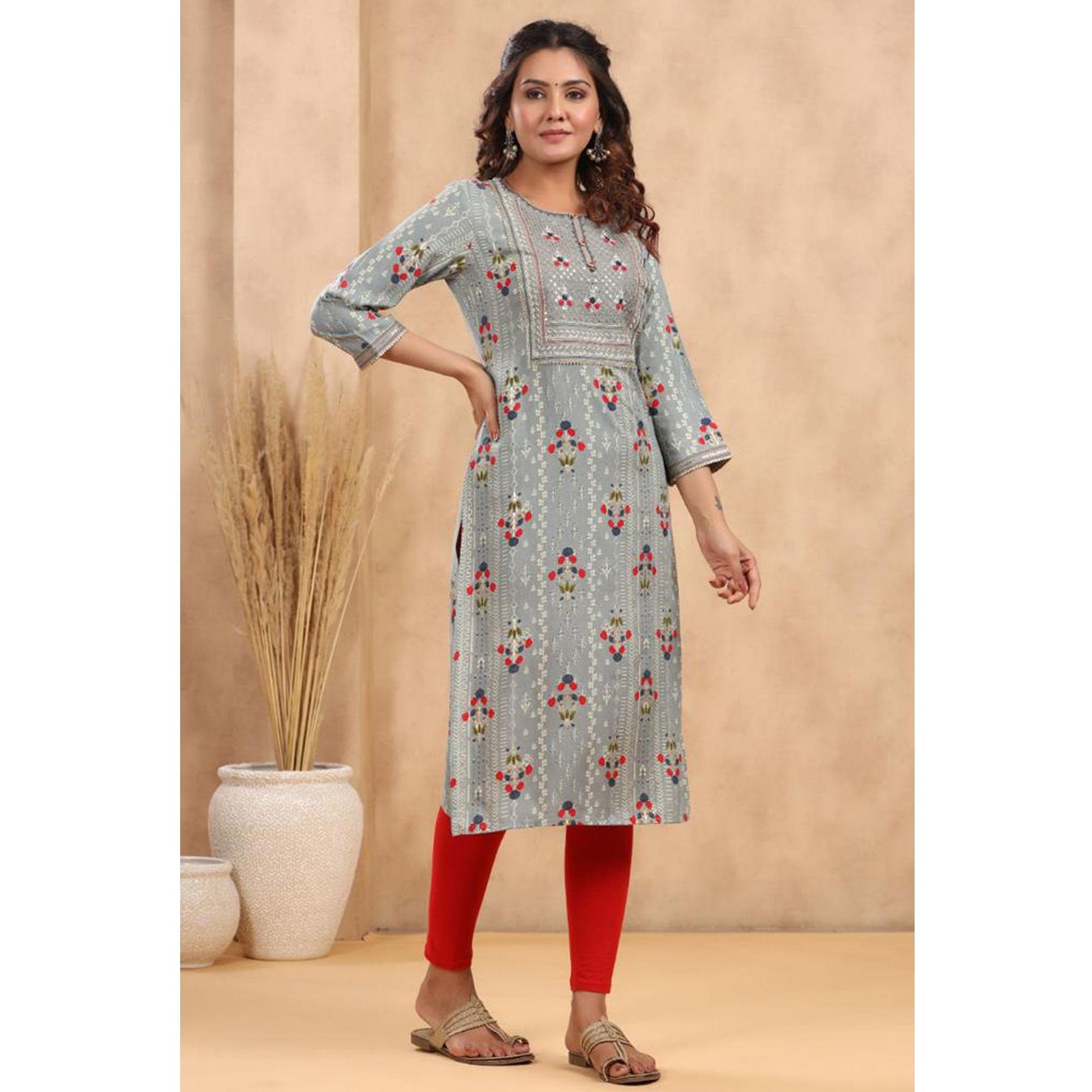 grey-casual-wear-floral-print-with-sequence-rayon-kurti-141973