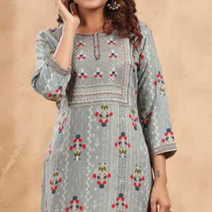 grey-casual-wear-floral-print-with-sequence-rayon-kurti-141973