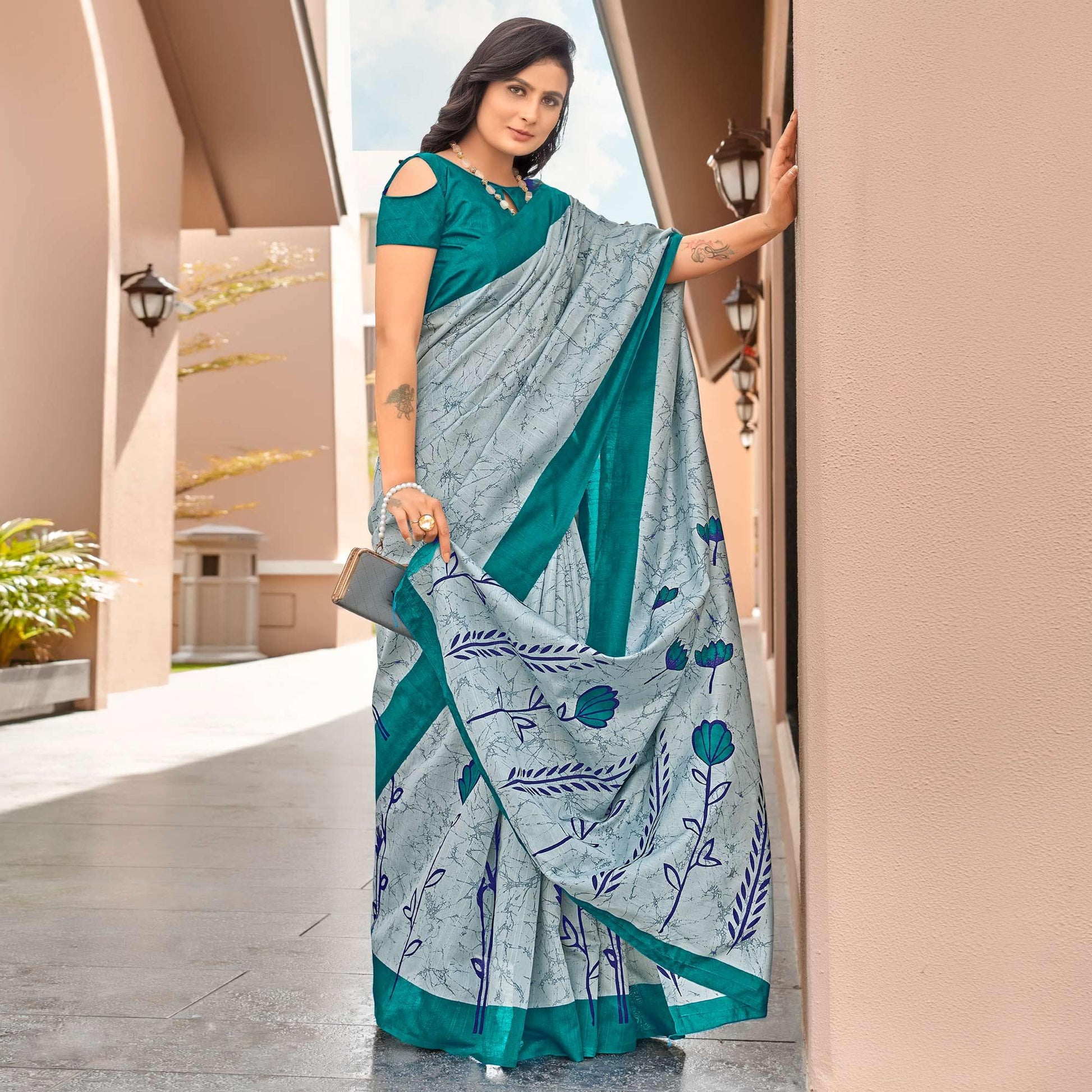 grey-casual-wear-floral-printed-bhagalpuri-sarees-138479