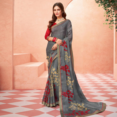 grey-casual-wear-floral-printed-chiffon-banarsi-saree-with-banarasi-border-138346