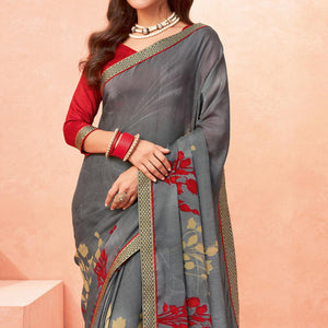 grey-casual-wear-floral-printed-chiffon-banarsi-saree-with-banarasi-border-138346